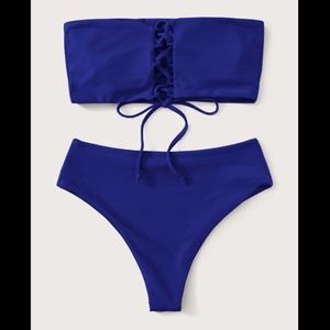 Plus Lace Up Back Bandeau Bikini Swimsuit
